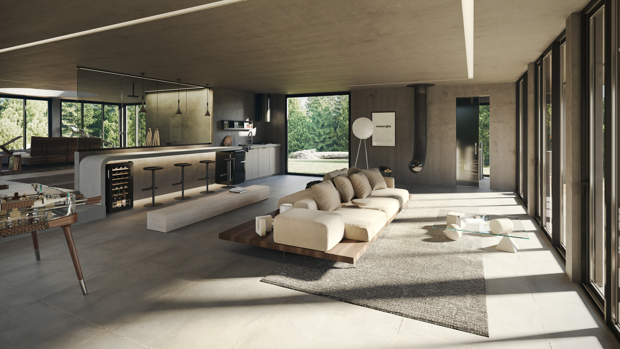 Vista de espacio abierto living y cocina